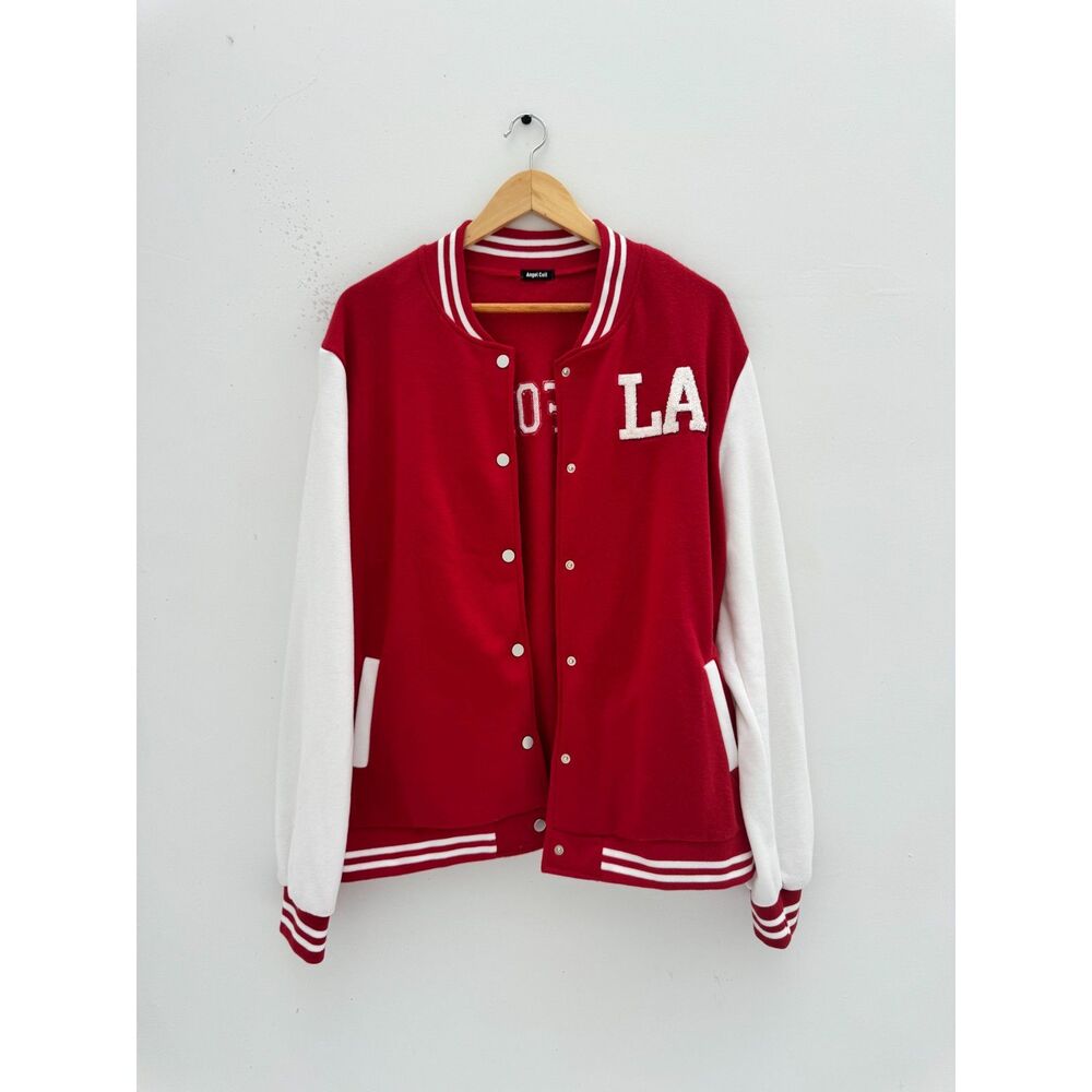 NWT Angel Cult LA Red White Varsity Jacket Chenille Patch